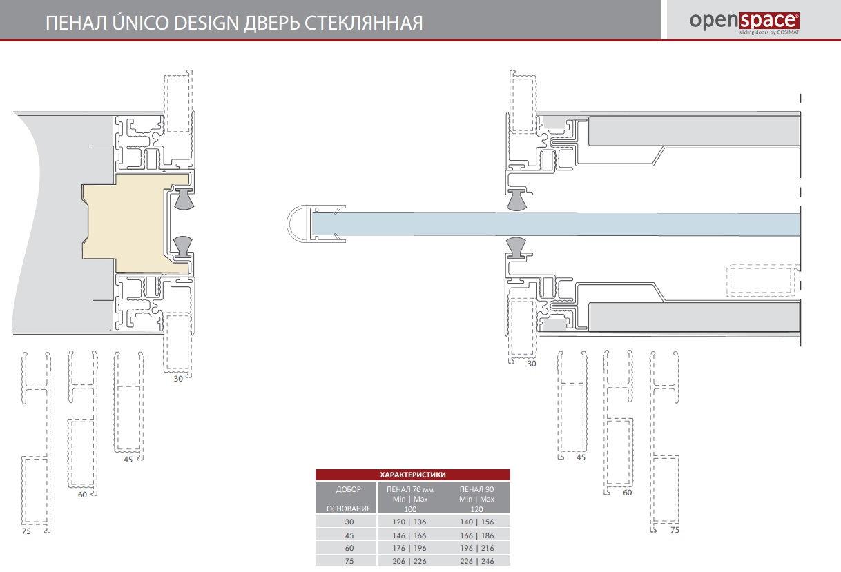 Пенал UNICO DESIGN для стеклянных дверей высотой 2000 мм.
