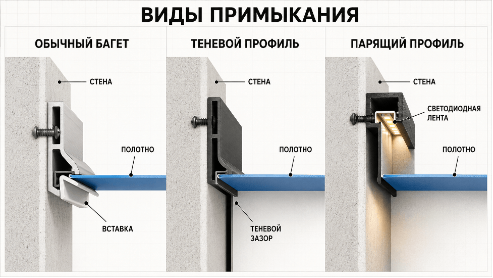 Теневой профиль для натяжного потолка: виды, устройство и монтаж